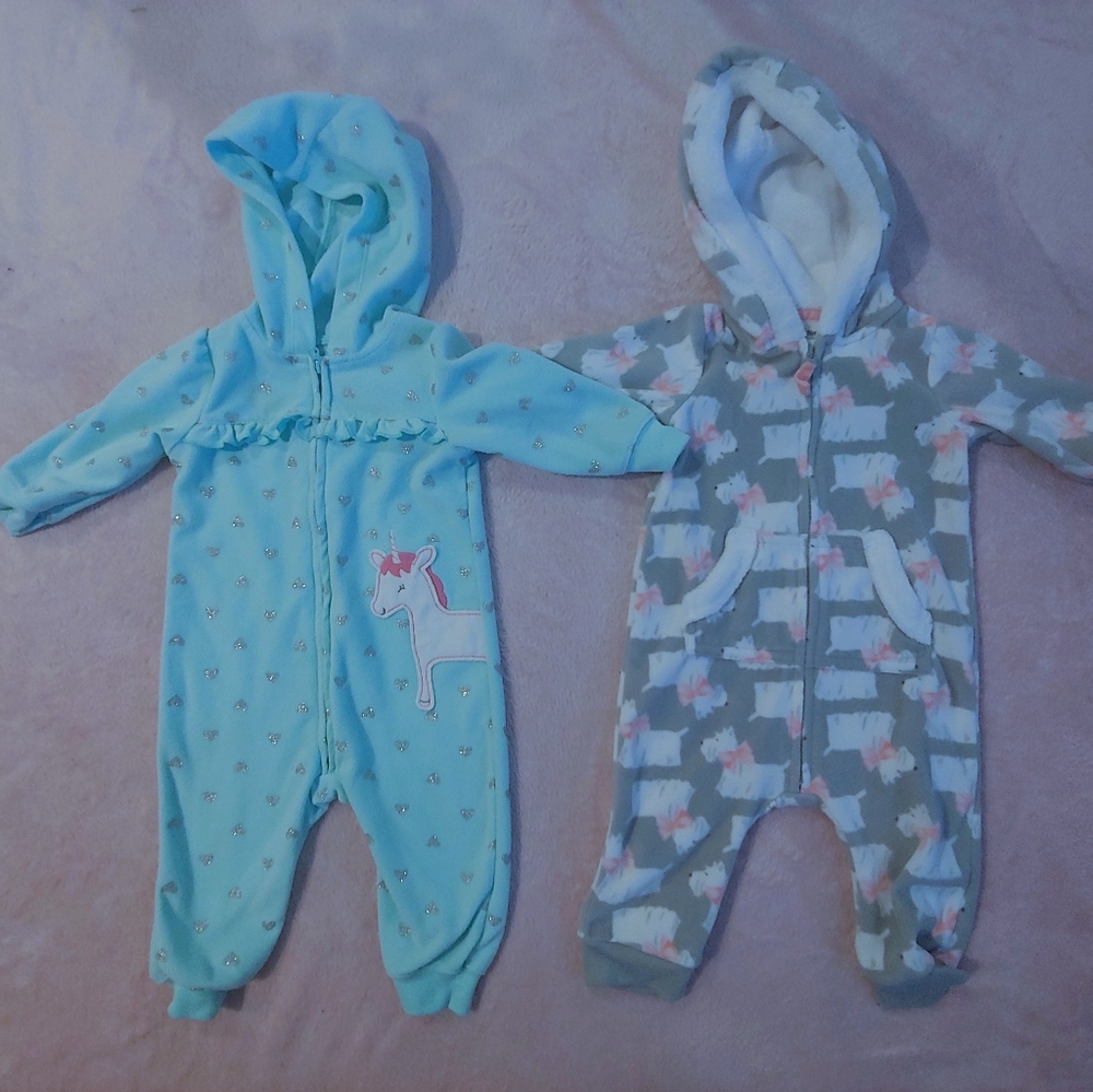 Baby girl 6 month hooded fleece sleepers